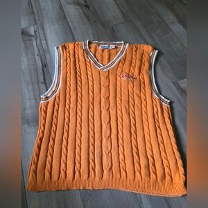 Terry Apparel Orange Cable Knit Sweater Vest